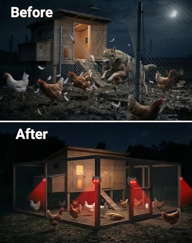 2 Pack Solar Nocturnal Animal Repeller with Dual Red LED Lights, Humane Coyote Deterrent for Fox Raccoon Skunk Deer, Waterproof Predator Lights for Chicken Coop, Farm & Garden (2, Black)