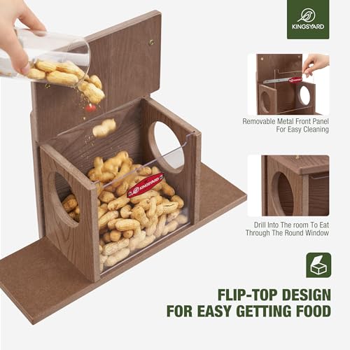 Kingsyard Squirrel Feeder Box for Outside, Recycled Plastic Squirrel Feeder Box with Corn Cob Holders, Easy to Refill & Clean, Weather-Proof (Brown) | Recycled Plastic, Corn Cob Holders, Extended Side Platform, Easy to Refill & Clean, Weatherproof Roof, B