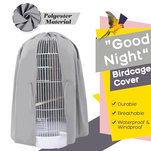 QBLEEV Round Parrot Birdcage Cover, Pet Universal Blackout Cage Cover Shade | Windproof light-proof sleep reduces distractions night accessories cloth without cage, bow tie clouser, easy to wear - color: Light Grey
