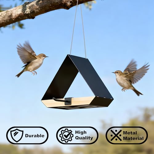 HOSUN Modern Metal Roof Hanging Wild Bird Feeder | Durable Outdoor,For Backyard,Easy to Clean,Mesh Ventilated, Bird Watching Gift,Attracts Cardinals Bluebirds