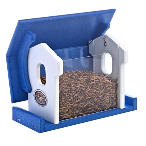 Poly Bluebird Feeder Durable Hanging Weather-Resistant Mealworm and Wild Bird Feeder Outdoor Feeder for Blue Birds Easy Fill-Clean Design Handcrafted in the USA (Blue-White) - color: Blue-White