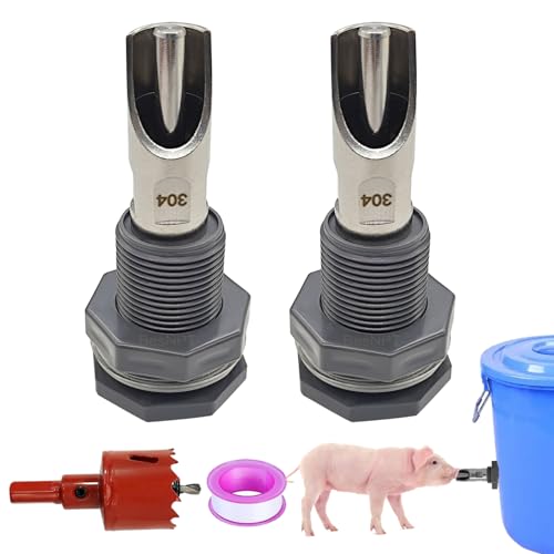 2 Sets Pig Waterer Nipples Automatic Pig Waterer System for Barrel | SS Pig Waterer Nipples And Plastics Water Tank Connectors And Hole Openers For Sows Piglet,Automatic Water Control System