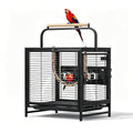 VINGLI Small Bird Cage, 19 inch Travel Carrier Bird Cage with Handle, Wrought Iron Parakeet Cage with Wooden Perch for Parrot Lovebirds Finches Small/Medium Birds (Matte Black) - color: Matte Black
