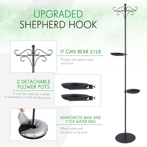 1 Set Upgraded 75.9" Shepherds Hook for Bird Feeder, Hanging Plant Wind Chime Stand, Metal Adjustable Standing Pole Holder for Indoor Outdoor, with 2 Rack & Weight Bag (Retro 2 Hooks) - style: Retro 2 Hooks