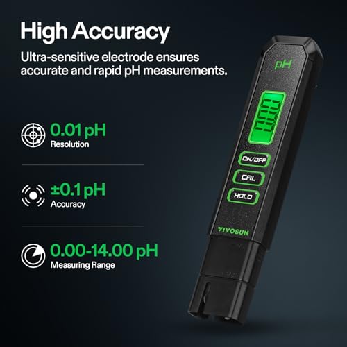 VIVOSUN Digital pH Meter TDS EC Meter for Water 0.01 Accuracy Hydroponics | ±0.01 pH Accuracy, ATC, Auto Calibration, LCD Display, Hold Function, for Hydroponics Aquarium Pool Drinking, UL Certified - color: Black+White
