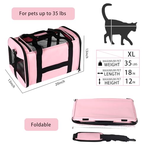 top tasta cat Carrier Large Dog Cat Carriers Puppies up to 30Lbs, Big Dog Carrier Soft Sided, Collapsible Travel Puppy Carrier (X-Large, Pink) - color: pink, size: 20.0"L x 13.0"W x 13.0"H