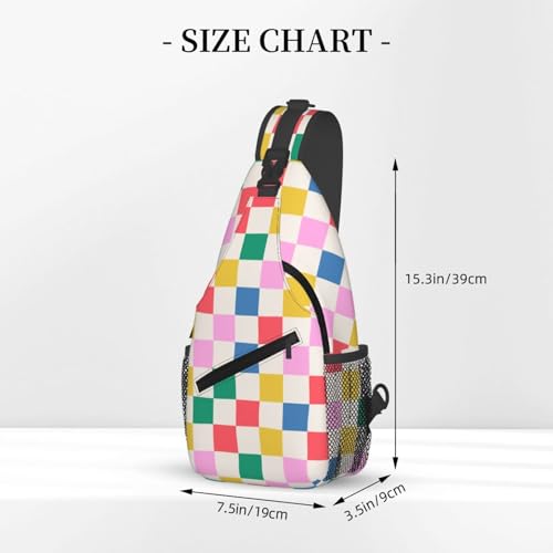 Rainbow Checkered Sling Bag for Women, Crossbody Bag Colorful Sling Backpack for Men, Casual Shoulder Bags Lightweight Gym Outdoor Sports Travel Hiking Fishing Daypack - color: Rainbow Checkered
