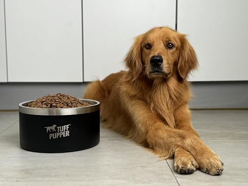 Tuff Pupper Heavy Duty Insulated Dog Bowl | Double Wall Stainless Steel Dog Food Dish | Non-Slip Spill Proof Dishwasher Safe Cat Bowl | Water Dish for Feeding Large Medium Small Pets (188oz, Black) - color: Epic Black, size: 188oz