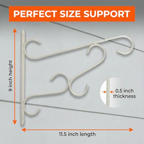 Curved Scroll Metal Wall Bracket for Hanging Accessories and Flowerpots Suitable for Indoor & Outdoor Use, White Set of 2 - color: White, size: Curved Scroll