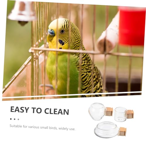 Angoily Bird Feeding Dish Cups Set with Splash-Proof Glass Bowls and Bamboo Fixation for Mess-Free Water Feeder and Food Bowl Suitable for Parakeet Cockatiel Small Birds