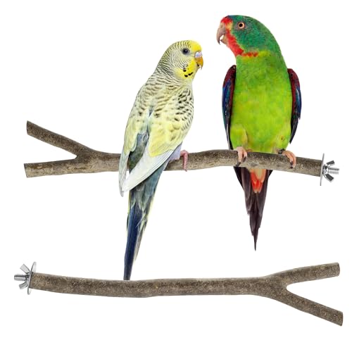 Niteangel Natural Wooden Perches for Bird Cages - Ideal for Cockatiels, Parakeets, Finches & Other Caged Birds (Natural Bark, 2 Pack) - color: Natural Bark