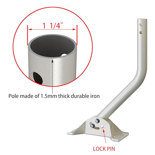 Universal Adjustable Mounting Pole, Steel J-Mount for Attic Outdoor Roof Wall Installation, Weatherproof Mast Pole, Mounting Bracket and Hardware Included (Diameter 1 1/4", Length 49 3/4", White) - size: 49.75"