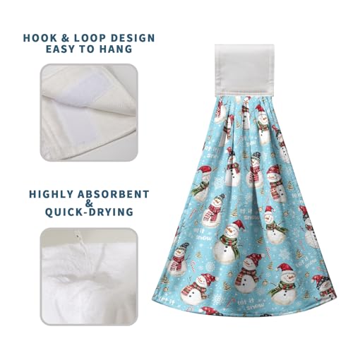 Christmas Winter Snowman Hanging Hand Towels Set of 2 Blue Snowflakes Xmas Holiday Kitchen Towels with Hanging Loop Tea Bar Dish Cloth Towels Soft Absorbent Fingertip Fast Dry Bath Towels - color: Blue Snowman