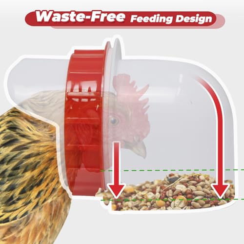 Automatic Chicken Feeder 50LBS Large Capacity, 8 Anti-Waste Ports Metal Poultry Feeder with Height Adjustable Stand, Waterproof Rodent Proof Feed Box with Lid Viewing Window for Hens Ducks Geese - size: 50LBS