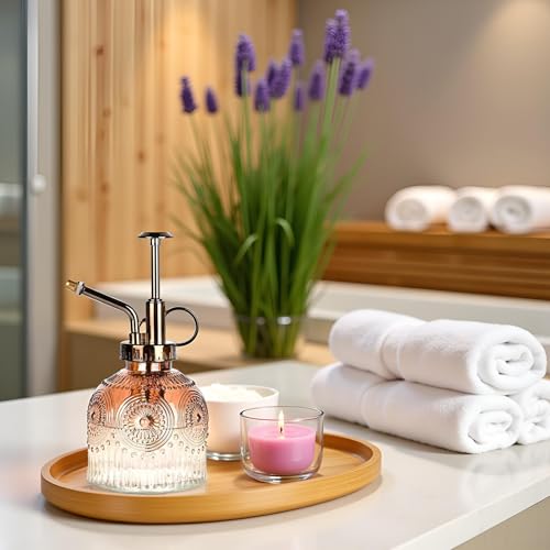Glass Plant Mister Spray Bottle, 230ML Vintage Plant Spritzer, Succulent Watering Bottle Glass with Top Pump, Small Plants Sprayer Watering Can for Indoor Outdoor House(Brown White) - color: Brown and White Gradient Color