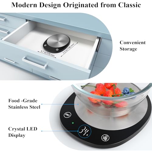 Homebuds 22lb Digital Food Scale Grams and Ounces in 1g, High Precision Assured by Kitchen Scale Professional Factory Since 2001, Gram Scale for Cooking and Baking, LED, 3*AAA Included, Black - color: Black
