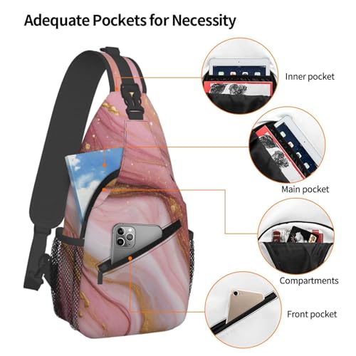Marble Sling Bag for Women, Crossbody Bag Pink Marble Sling Backpack for Men, Casual Shoulder Bags Lightweight Gym Outdoor Sports Travel Hiking Fishing Daypack - color: Pink Marble