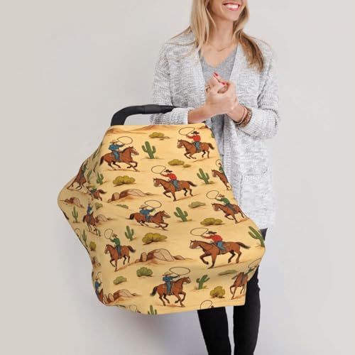 Western Cowboy Cactus Baby Stuff Car Seat Cover for Baby,Mom Nursing Breastfeeding Covers,Multi-Use Car Seat Canopy Carrier Cover,Stroller Cover Newborn Shower Gift for Boys Girls - color: Cowboy