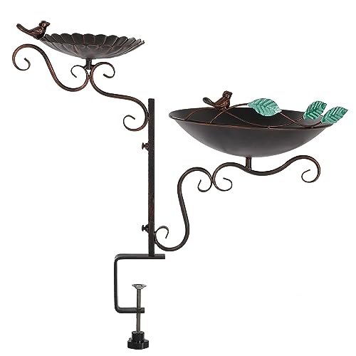 Jemeni Deck Mounted Bird Bath and Feeder Combo, 2 in 1 Bird Feeder with Baths for Outdoor with Clamp Mount Balcony Railing Attracting Birds | Deck Mounted Bird Feeder with Clamp Mount Balcony Railing Attracting Birds