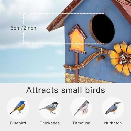 DEWEL Bird Houses for Outside Clearance, Hanging Birdhouses for Outdoors, Garden Wooden Blue Bird Houses for Outdoors, Bird Nesting Box for Bluebird Finch Swallow Wren Chickadee, Gift for Bird Lovers - color: Blue