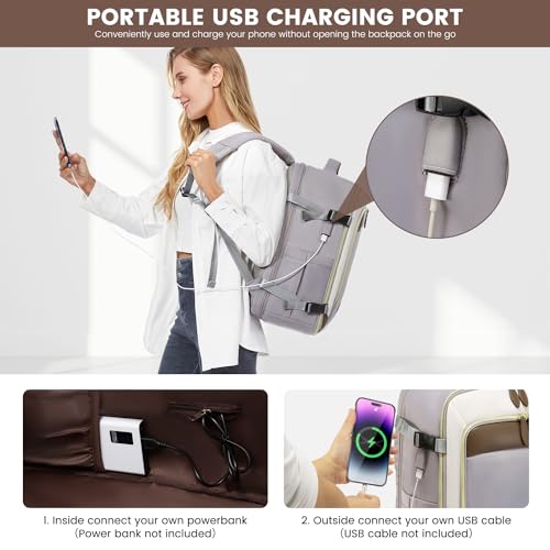 LOVEVOOK Travel Backpack for Women, 40L Carry On Backpack with 3 Packing Cubes,TSA Personal Item Travel Bag Airline Approved, Water Resistant Weekender Overnight Luggage Daypack, Fits 17 Inch Laptop - color: H-grey-beige-hkaki, size: Large - 17.3 Inch - 4
