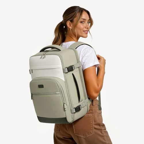 40L Travel Backpack for Women & Men: Flight Approved Carry On Backpack, TSA Personal Item Bag with Water Bottle Pocket, Weekender Essentials Backpacks fits 17" Laptop - Green White - color: Green White, size: X-Large