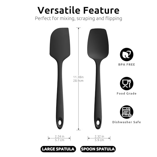 U-Taste 600℉ Heat Resistant Food Grade Silicone Cooking Egg Turner Set of 2, and 600ºF Heat Resistant 11.38in Flexible Non-Stick Spatula & Spoon Spatula Set of 2 (Black)