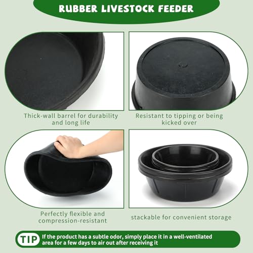 4 Pack Rubber Feed Pan, Rubber Water Trough, 2 and 1 Gallon Bowl | 2 x 2 Gallon and 2 x 1 Gallon Horse Feed Bucket,Utility Feed Bucket,Livestock Water Bowl for Animal - color: Black-4Quart+8Quart, size: 4PCS