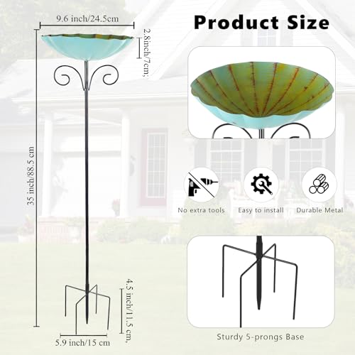 Metal Bird Baths for Outdoors | 39" H Birdbath with 10 Inch Bowl, Standing Bird Bath & Bird Feeder for Outside Garden Patio Yard Lawn Decor, Yellow Green - color: Yellow Green