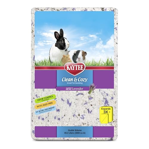 Kaytee Clean & Cozy Lavender Paper Bedding for Guinea Pigs, 49.2 Liters | Fresher habitats with rabbit bedding. Hamster bedding for small pets. 99% dust-free, absorbs 6x, lavender bedding - size: 49.2 Liters