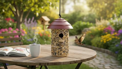 CEDAR ALPHA River Pebble Bird House for Outside - Composite Roof – Decorative Nesting Box for Bluebirds,Wrens, Finches, Chickee – Weather-Resistant Hanging, 10 Years Outdoor Lasting (Red) - color: Red Roof