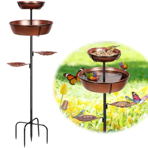 Double Metal Outdoor Bird Bath, Rust-Proof Removable Bowl for Garden Bronze | Freestanding Birdbath & Birdfeeder with Heavy-Duty Base, Bird Bowl for Lawn Patio Yard Bird Feeding Decor, Easy to Install - color: Bronze(2 Layer)