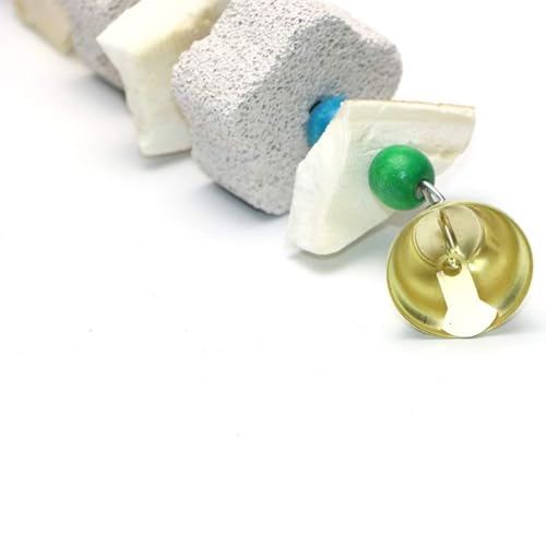 2Pcs Bird Beak Trim Cuttlebone Calcium Stone Lava Block Chew Toy Grinding Teeth Natural Minerals with Bell for Parakeet Conure Lovebird Cockatiel Finch Canary Hamster Chinchilla Rabbit