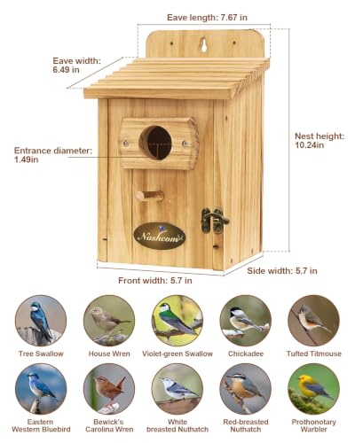 2-Pack Outdoor Birdhouse Made of Pine Wood, 1-1/2-inch Entry Hole, Suitable for Bluebirds, Chickadees, Goldfinches, Warblers, and Titmice—Assembly Required - color: Natural wood color