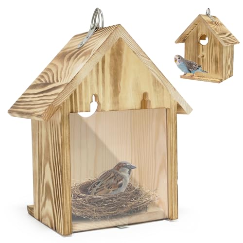 GUTE Bird House Window Mount Clear Viewing Acrylic Wall Shelter | Transparent Viewing,Slide-Out Cleaning Panel,Weatherproof Construction,Easy Wall/Tree Mount,For Bluebirds/Wrens/Chickadees