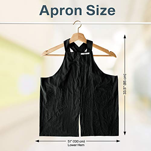 Cotton Aprons for Women and Men | Cross-Back Apron with Pockets - color: Black