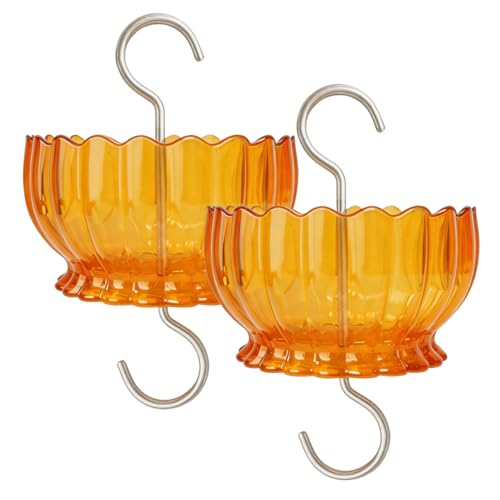 9oz Plastic Ant Moat for Hummingbird Feeder, 2-Pack Yellow Insect Guard | Stainless Hooks, Daisy Floral Buffer, Orange Transparent Nectar Protector, Water Barrier Blocking Bugs, 9 Ounce/270ml - color: Orange, size: 2PC/Pack