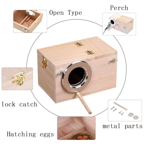 Parakeet Nesting Box, Bird Nest Breeding Box Cage Wood House for Finch Lovebirds Cockatiel Budgie Conure Parrot, 8'' X 5'' X 5'' - size: Small: 8" x 5" x 5"