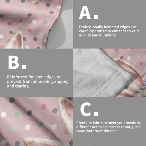 Giwawa Easter Bunny Ears Hand Towels Pink Rabbit Ear Kitchen Towel Spring Flowers Colorful Polka Dots Bathroom Towel Decorative Fingertip Towels for Farmhouse Holiday Decor 14 x 28 Inch Set of 2 - color: Bunny Ears