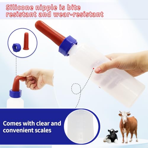 2PCS 500ml Calf Nursing Feeder Bottles with Screw Silicone Nipple | Leak-Proof Detachable Easy Clean Food Grade Calf Bottle, Farm Animal Milk Feeder for Calf Lamb Goat Sheep Newborn Livestock