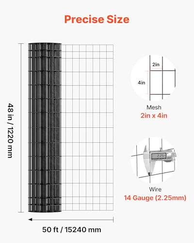 VEVOR Hardware Cloth, 48 in x 50 ft, 2 x 4 in Mesh 14 Gauge Galvanized Steel Wire Fencing for Cattle, Hog & Sheep, Heavy Duty Vinyl Coated Fence for Animal Enclosures, Cage Wire, Garden Fences - size: 48in*50ft 2in*4in