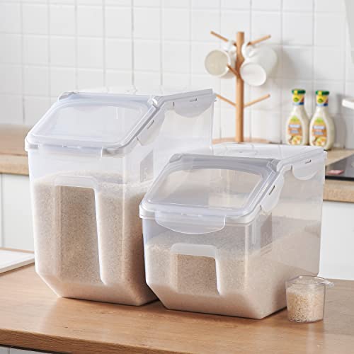 15 Liter / 30 lbs Rice Storage Container with Measuring Cup, BPA free, For Rice | Grain | Pet Food | Flour, 2 counts, Clear