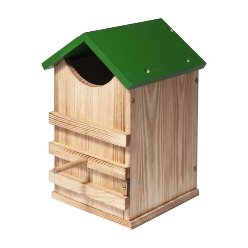 Screech Owl House Owl Box with Bird Stand Design | Nesting Box Wood with Mounting Screws, Cozy House for Lovely Birds, Easy Assembly Required - color: Green