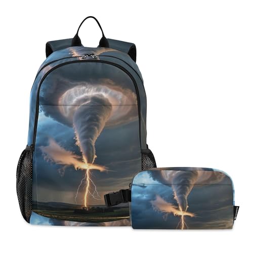 Grey Lightning Tornado Backpack with Lunch Bag, School Travel Backpack for Teens Boys Girls Backpacks Set - color: Grey