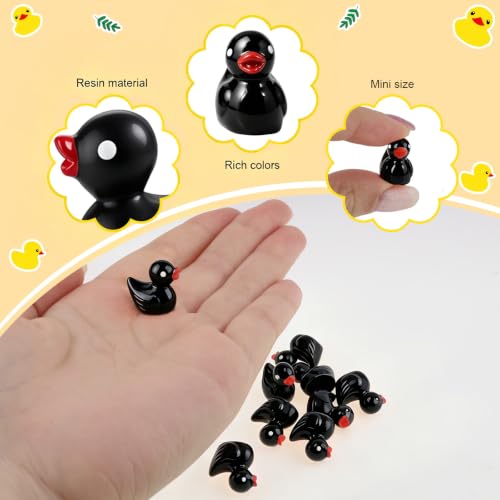 100 Pcs Mini Resin Ducks Tiny Ducks Miniature Duckies Bulk Figures for Garden Micro Landscape Home Prank Game Micro Landscape Aquarium Dollhouse Ornament DIY Handmade School (Black) - color: Black