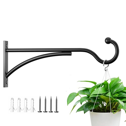 saffruff 11 Inch Heavy-Duty Metal Plant Hanger Hooks, Outdoor, Matte Black | 30 lb capacity | For bird feeders, flower baskets, wind chimes, lanterns| Black | outdoor | Wall-mounted | Heavy Duty - size: 11 in, 1 pk