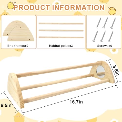 Chicken Perch with Mirror Roosting Barfor Baby Chicks | Chick Jungle Gym Roosting Bar Strong Wooden Baby Chick Perches Outdoor Use, Easy Installation