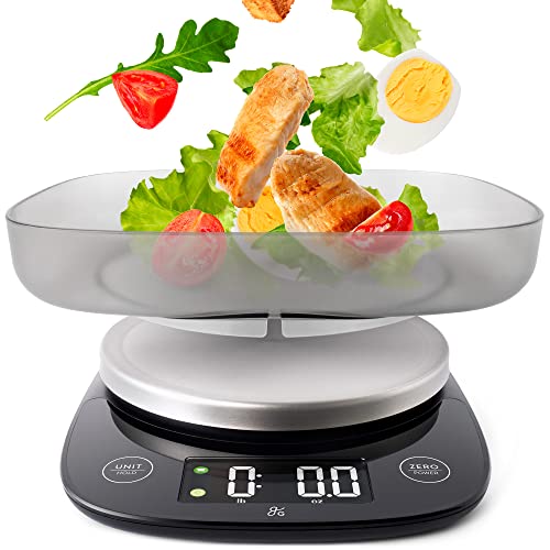 Greater Goods Digital Food Scale with Bowl, 11lb to 5kg Capacity, Grams and Ounces, Tare Function, 4 Units for Baking, Meal Prep, Weight Loss, Stainless Steel - color: Black with Bowl