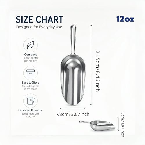Cast Aluminum 12oz Utility Scoop, Round Bottom Multi-Purpose Ice Scooper with Finger Groove Handle,Food Grade Solid Conical Scoop for Ice Maker Flour Cereal Popcorn Pet Food - size: 12oz