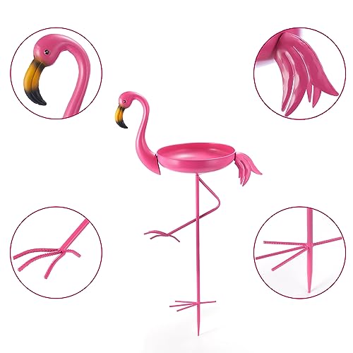 41 in Tall Flamingo Outdoor Bird Bath, Metal Bird Bath Bowl, Bird Feeder or Drinker Plate with Metal Stake, Home Garden Lawn Yard Decorations (Pink) - color: light pink